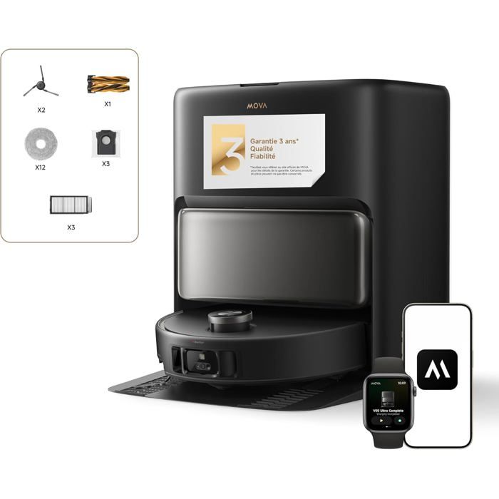 Robot aspirateur laveur - MOVA - V50 Ultra Complete - Vidage automatique - 24 000 Pa - Lavage thermique DuoSolution - Mova