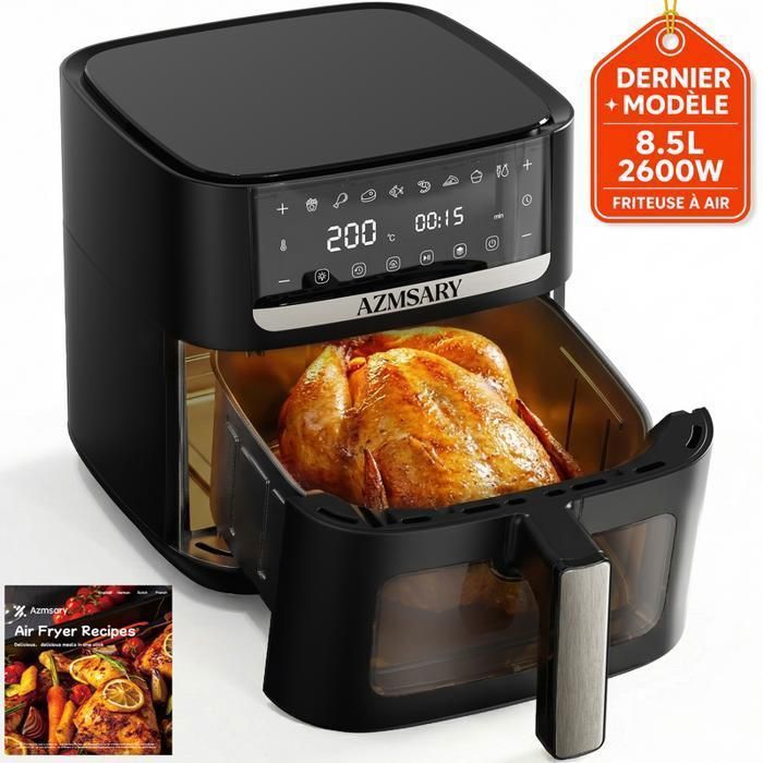 Friteuse sans huile - YOIMOIMO - 8.5 L/2600 W - Écran LED - Fonction Maintien au Chaud - Fonction Minuterie - livre de cuisine
