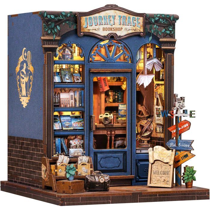 Kit Book Nook – Bibliothèque Miniature En Bois Avec LED – Puzzle 3D Créatif Pour Adultes Et Ados Dès 14 Ans