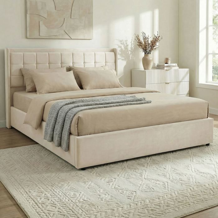 Lit Coffre YARO rembourré Lit Double avec Rangement 160x200 cm Blanc Sommier à Lattes Inclus Tête de Lit en Tissu Lit Coffre YARO rembourré Lit Double avec Rangement 160x200 cm Blanc Sommier à Lattes Inclus Tête de Lit en Tissu