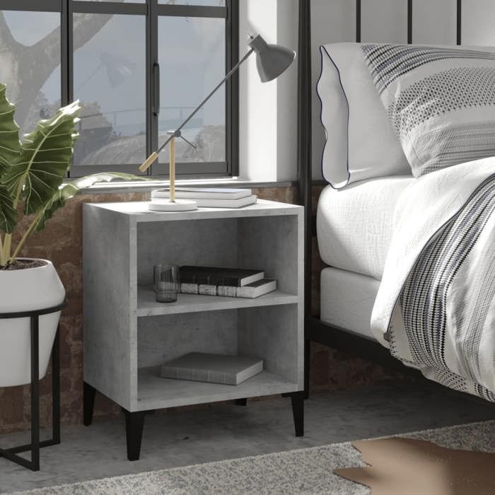 Gris Table de chevet avec pieds en métal gris béton 40x30x50 cm - Armoire de lit H8433