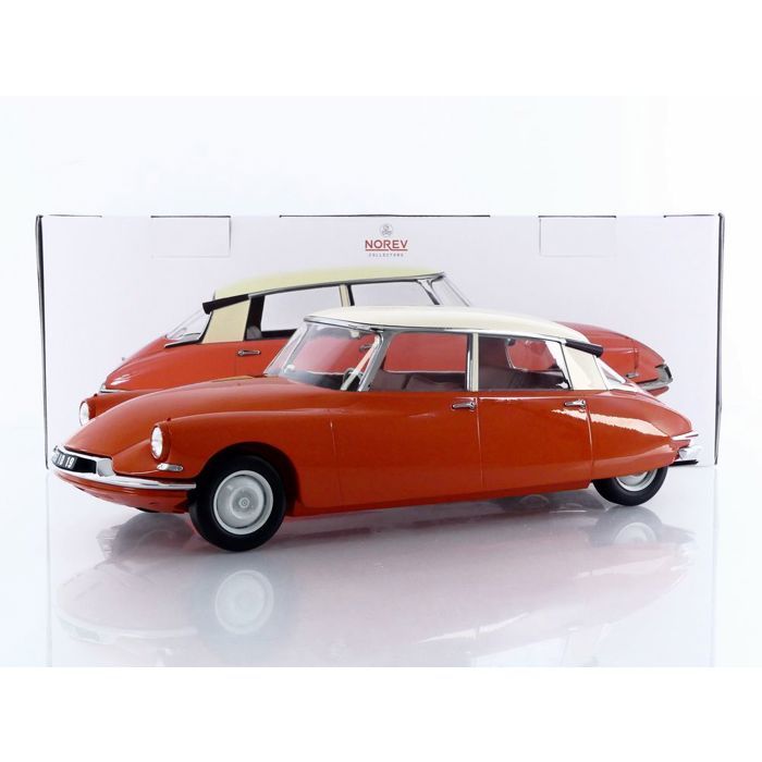 Véhicule miniature de collection - NOREV - CITROËN DS 19 (1957) - Échelle 1/12 - Capucine / Cream - Réf. 121580 Véhicule miniature de collection - NOREV - CITROËN DS 19 (1957) - Échelle 1/12 - Capucine / Cream - Réf. 121580