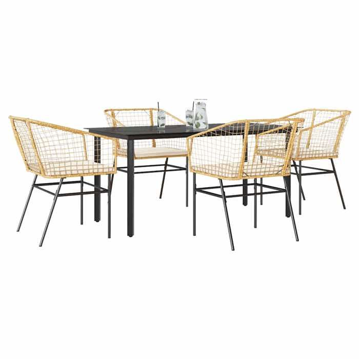 VIDAXL Ensemble Table avec chaises jardin coussins - (5 pcs) - ANTI-UV - marron poly rotin verre 160x80x74 cm M7198