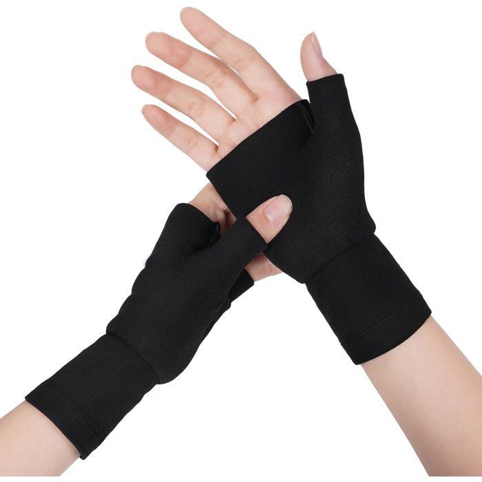 2Pcs Gants de Compression pour Poignet Attelle de Poignet de Pouce pour les Entorses RSI Tendinites Homme et Femme Noir(L)