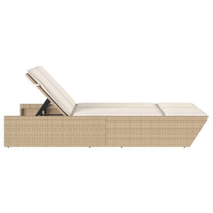 (93527)Moderne Chaise longue double avec coussins résine tressée - VIDAXL - acier - beige - réglable - 118x200x505/625/735/83