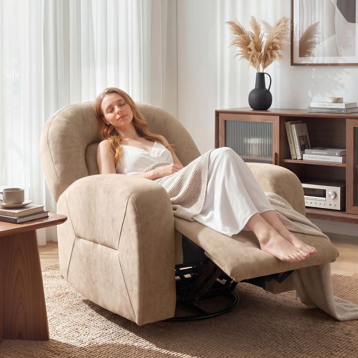 Fauteuil relax pivotant - Velours doux 360° - Dossier inclinable 135° - Assise large 57 cm - Kaki