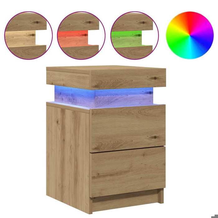 Lot de 2 Tables de chevet à LED - vidaXL - table de nuit - bois dingénierie - chêne artisanal - 35 x 39 x 55 cm - avec tiroir{vma95