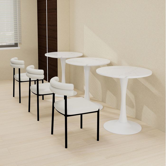 Table basse ronde 70 cm blanche aspect marbre veiné table dappoint moderne à piètement tulipe pour 2 à 4 personnes ORVRYN