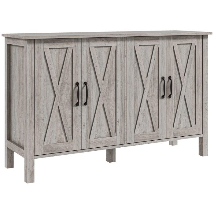 Buffet de rangement - MINIMAL - Rustique - 4 tiroirs réglables - 2 portes motif X - Gris 120x37x75 cm Buffet de rangement - MINIMAL - Rustique - 4 tiroirs réglables - 2 portes motif X - Gris 120x37x75 cm