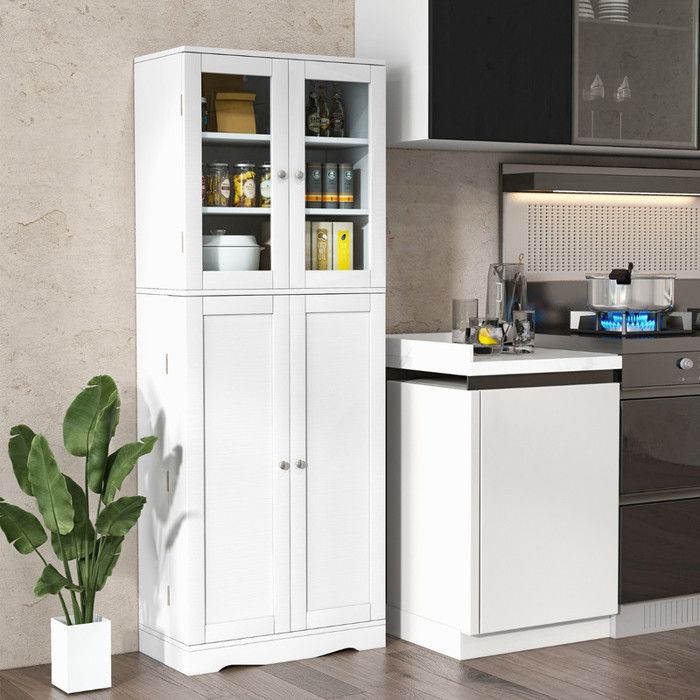 Armoire de rangement cuisine blancheportes vitrées trempéesMDF robusteanti-bascule60x315x1615 cmpour salon et salle à manger.