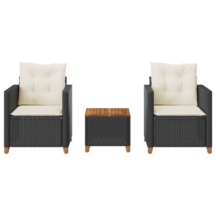 Ensemble de bistro - vidaXL - Lot de 3 - Noir - 1 table 2 chaises - résine tressée - Avec coussins - Housses amovibles 132006