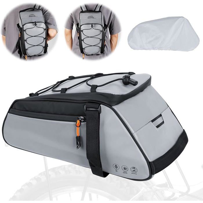 Sacoche Vélo Arriere 3 en 1 10L Sacoche de Porte-vélo Étanche/Multifonctionnelle Sac de Siège Arrière de Vélo avec Bandoulière