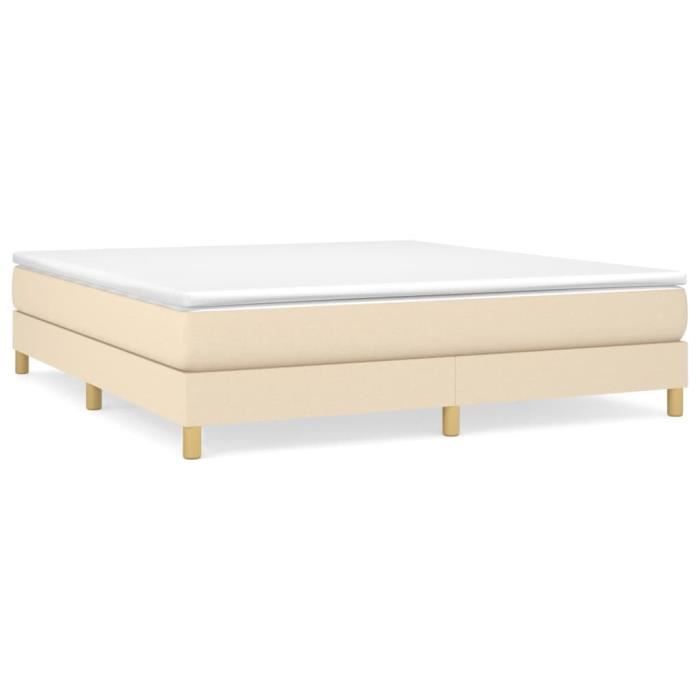 Sommier tapissier - AKOZON - 160x200 cm - Tissu crème - 2 places - À ressorts