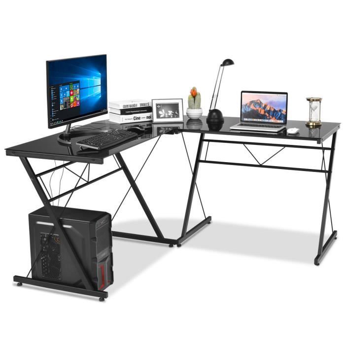 Costway Bureau D Angle En Forme L Bureau Informatique Contemporain Fait En Verre Et Fer Detachable En 2 Bureau Noir 150x60x76cm Achat Vente Meuble Informatique Bureau Informatique Soldes Sur Cdiscount