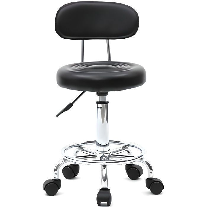 Chaise Coiffeuse Salon Massage Tabouret De Bureau Avec Dossier TactFire - Hauteur Réglable 49-64 Cm - Rotation 360° - Charge 120 Kg - Noir