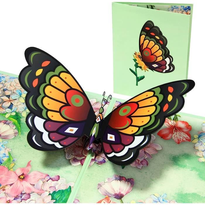 Carte D'anniversaire Pop-up 3D Gâteau Papillon - Format 30x20 Cm, Avec Enveloppe, Pour Femme, Saint-Valentin, Fêtes