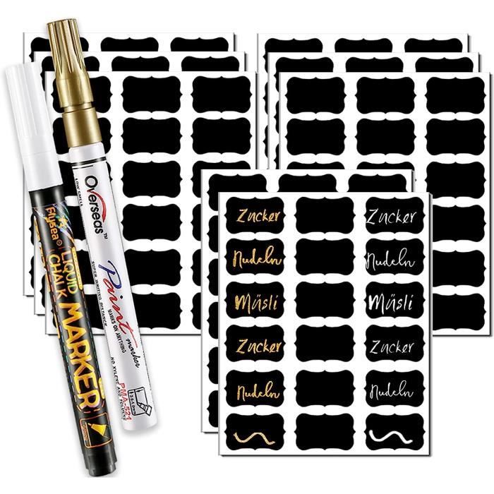 Étiquette Autocollantes Noir, Étiquettes pour Bocaux Réutilisable