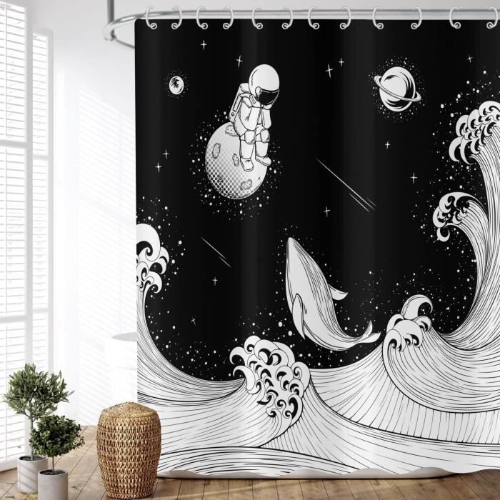 Rideau De Douche Noir Et Blanc à Nœuds Papillon - 180x180 Cm - Imperméable Anti-moisissure - Avec 12 Crochets