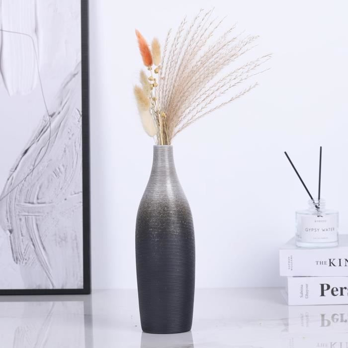 Vase En Céramique Noir Design Spirale - Déco Bohème Moderne Pour Fleurs Sèches Ou Pampas