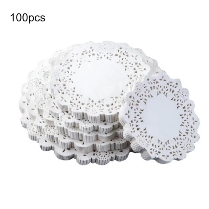 100 Napperons En Papier Dentelle Blanc Cassé 19cm Motifs Fleurs