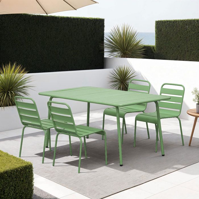 Ensemble table de jardin + 4 chaises en métal vert - BACA