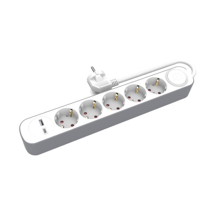 Multiprise Blanche 6 Prises Schuko Avec Interrupteur, 1,5 M H5VV-F