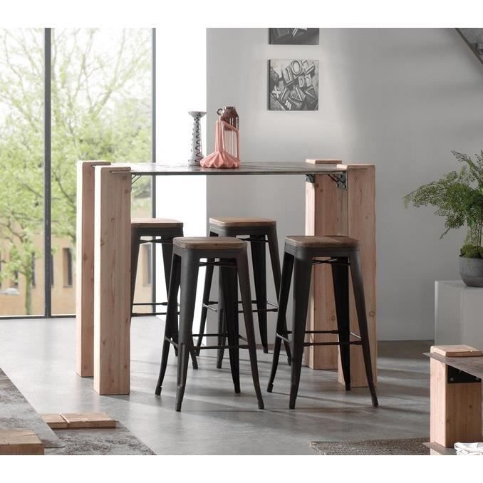 Table Mange debout en Bois massif et métal vieilli industriel "Acty