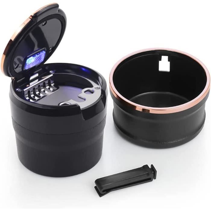 Cendrier Voiture Avec Briquet USB Et LED Respirante - Ouverture Poussoir, Cendrier Amovible - Design Fibre De Carbone