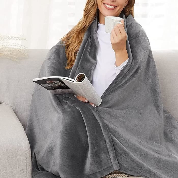 Couverture Chauffante électrique Double Face – Flanelle Et Sherpa – 200x180 Cm – 6 Niveaux De Chaleur – Minuterie 10h – Lavable – Gris