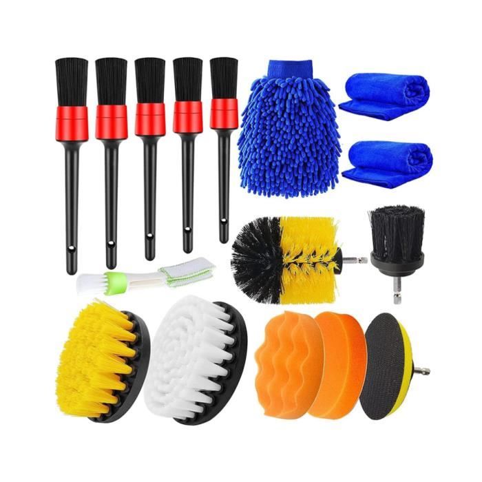 Kit De Nettoyage Voiture 36 Pièces - Brosses Pour Perceuse, Détail, Roues - Sac De Transport Inclus - 4