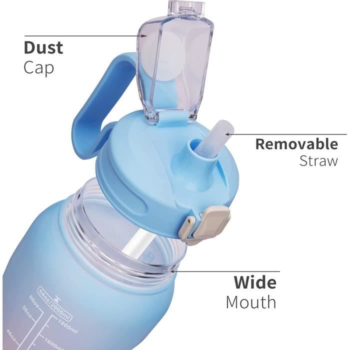 Gourde 2 Litres Avec Paille - Bouteille D'eau Transparente Pour Sport Et Fitness - Neuf