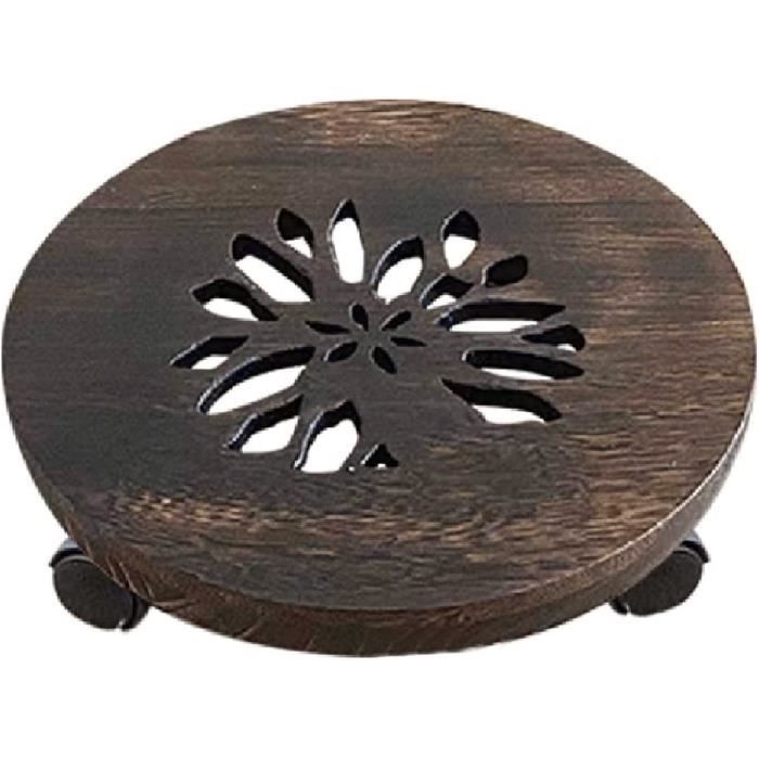 Creative Home Porte-Plante à Roulettes Bois Massif - Diamètre 35 Cm - Capacité 80 Kg - Mobile Et Stable