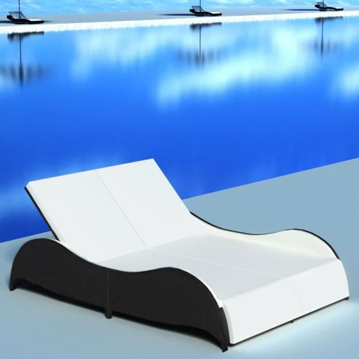 Chaise Longue Transat Bains De Soleil Confortables Jardin Et Piscine Double Avec Coussin Resine Tressee Noir Achat Vente Chaise Longue Chaise Longue Transat Bains Cdiscount