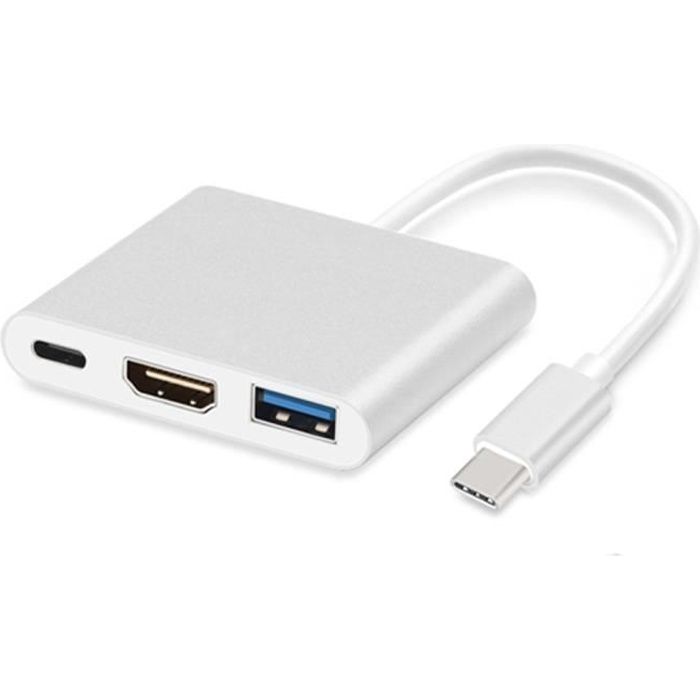 Adaptateur USB HUB HDMI pour macbook pro GOOJODOQ Hub USB de type C vers  HDMI 4K USB 3.0 avec alimentation USB-C argent - Cdiscount Informatique