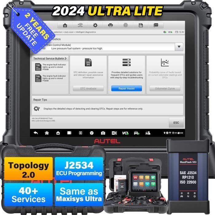 Autel Maxisys Elite II Scanner 2023, Valise Diagnostic Auto, Programmation et Codage J2534, 38+ Services, Test Actif