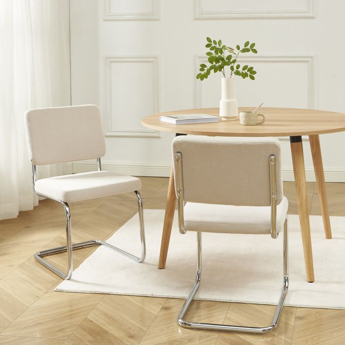 Lot de 2 chaises JACK velours côtelé écru pieds métal chromé - Beige
