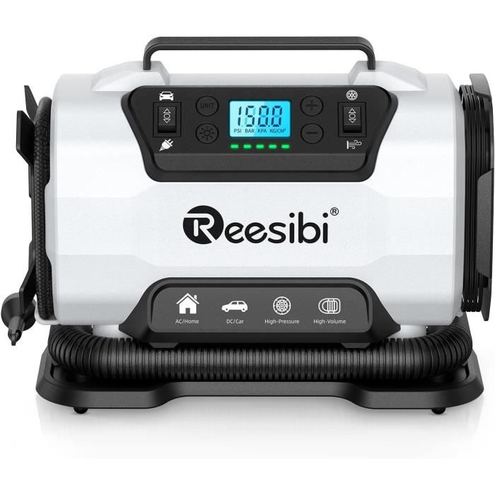 Compresseur à Air Portable Pour Voiture - Double Alimentation 12V (allume-cigare) Et 220V - Pression Max 100 PSI, Débit 35 L/min - Écran LCD Et Fusibles Inclus