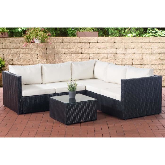 Salon De Jardin 4 Places En Polyrotin Crème - Table, Banc, 2 Chaises + Coussins