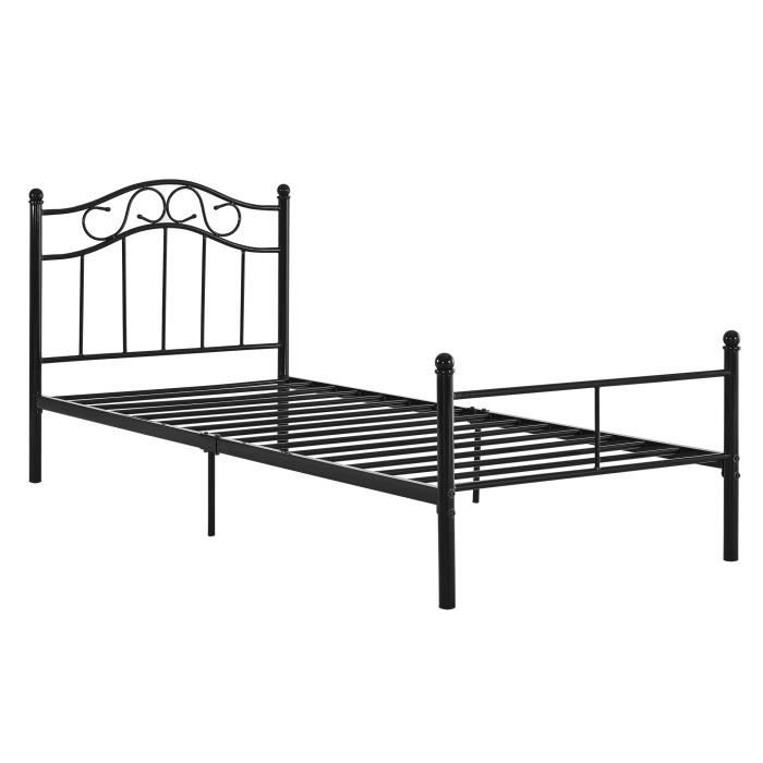 en.casa /® Lit en m/étal 120x200 noir cadre