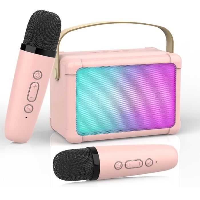 Machine Karaoké Portable Avec 2 Micros Sans Fil – LED Lumineuse, Bluetooth 5.3, Batterie 4000mAh – Enfant Adulte