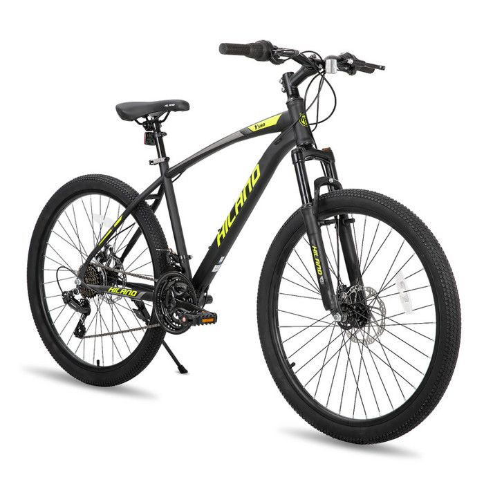 HILAND VTT 26 Pouces Tout Terrain,Vélo 21 Vitesses avec Cadre en Acier,Vélo de Montagne avec Fourche à Suspension-Jaune