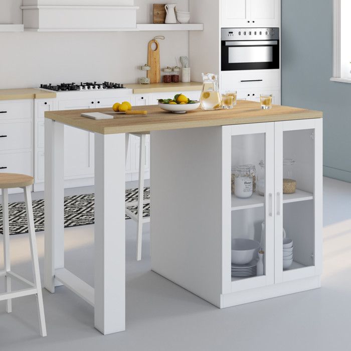 IDMARKET Table De Bar AMERI Avec Placard Et Range Bouteilles 2