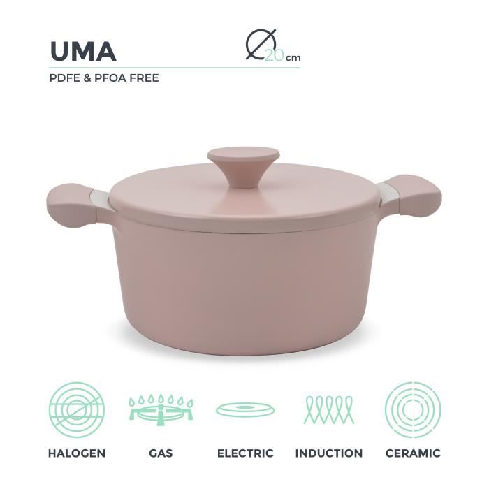 create - casserole en fonte d'aluminium avec poignées en bakélite 20cm, rose pastel et blanc - pot studio