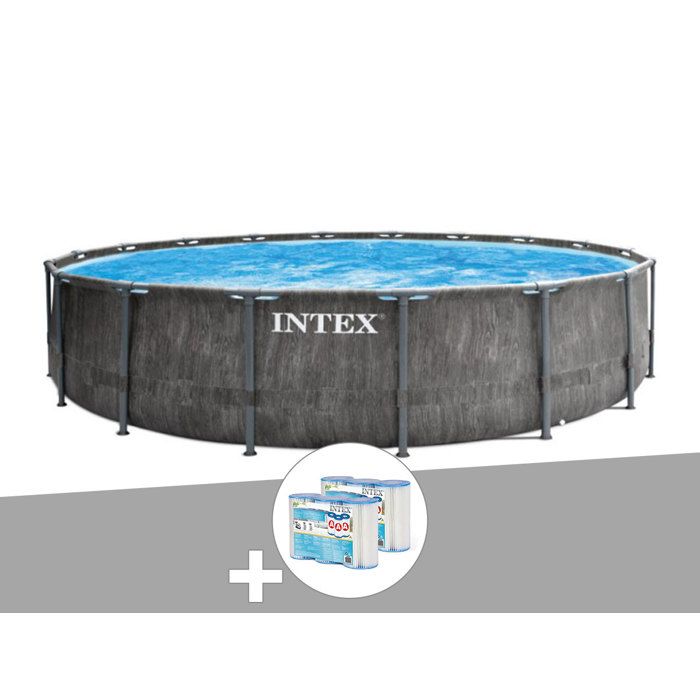 kit piscine tubulaire intex baltik ronde 4 57 x 1 22 m 6 cartouches de filtration gris effet bois cdiscount jardin
