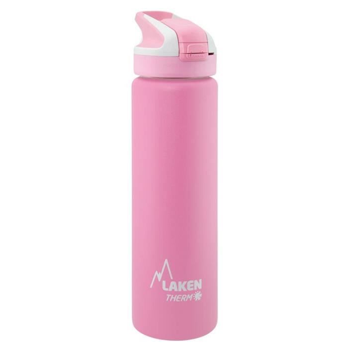 LAKEN Therm Summit — Bouteille isotherme inox 750 ml rose bouchon sport avec paille