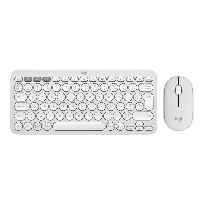 - Logitech - Logitech Pebble 2 Combo - Ensemble clavier et souris - sans fil - Bluetooth LE - AZERTY - Français - blanc ton sur to