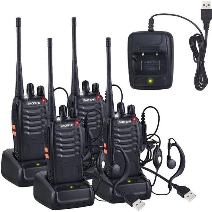 Talkie Walkie Professionnel (version Mise Jour) Two Way Radio Rechargeables  Avec Des Couteurs Originaux Construit En Torche Led Pour Adulte (4 Pcs)