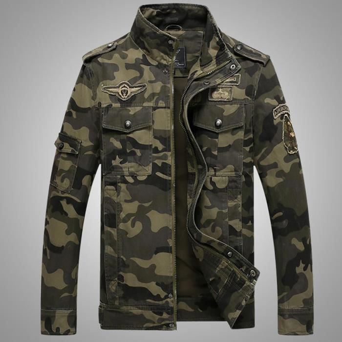 Veste de camouflage Veste homme Stand col veste Automne Printemps 2016 Veste Militaire Homme Veste pilote saharienne homme Veste Armee verte Cdiscount Pret a Porter