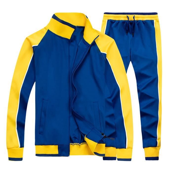 Survêtement Homme Ensemble Blouson Sweat Zippé Sports Jogging Pantalon 2 Pièces Sportwear Tenues XD157 bleu