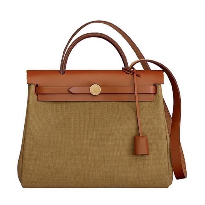 Sac a bandouliere HERMES Herbag Zip 31 en toile militaire et cuir de vachette boucle doree Couleurs multiples Cdiscount Chaussures